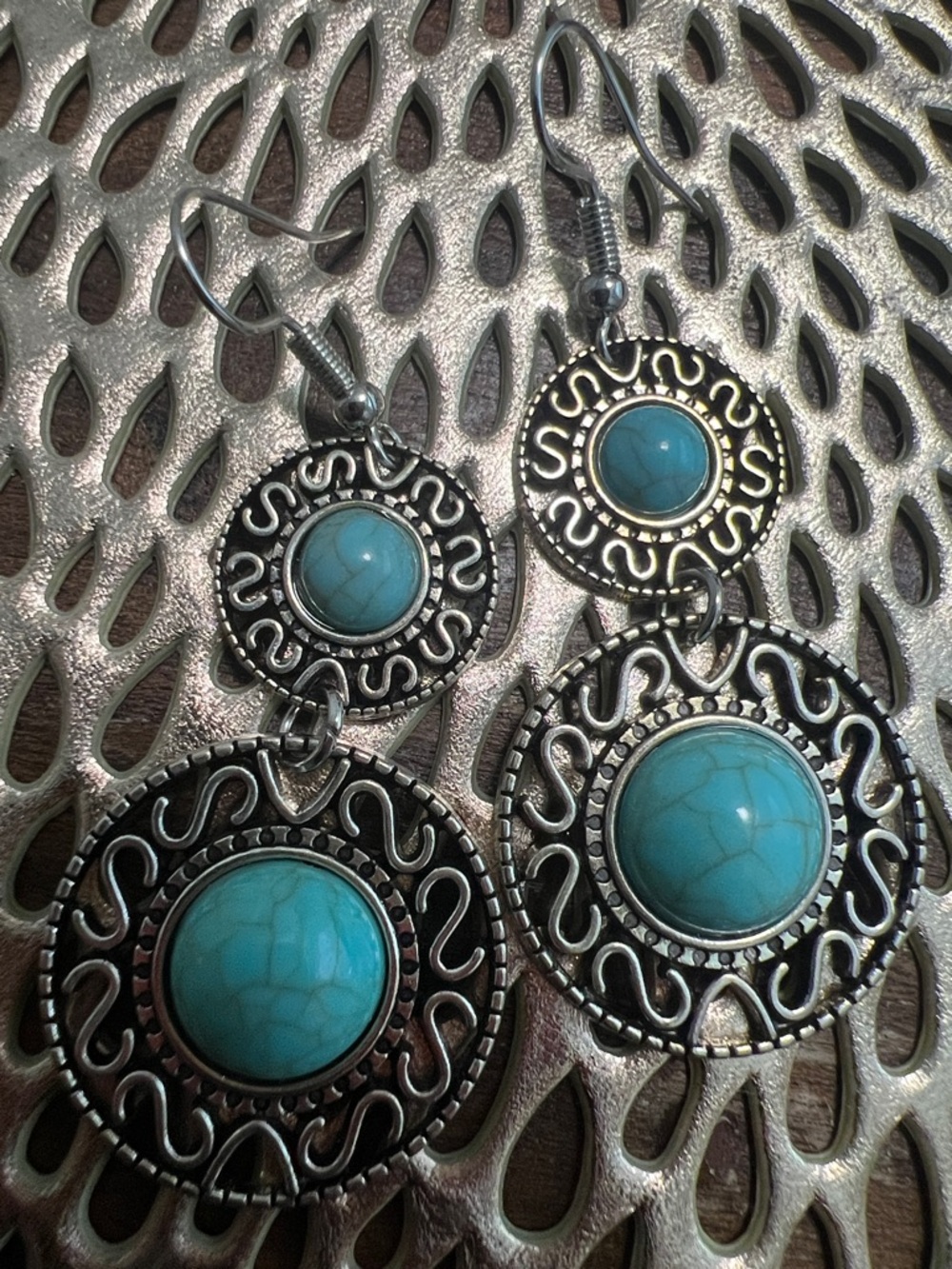 Turquoise Stone Double-Drop Dangle Earrings - Women Jewelry